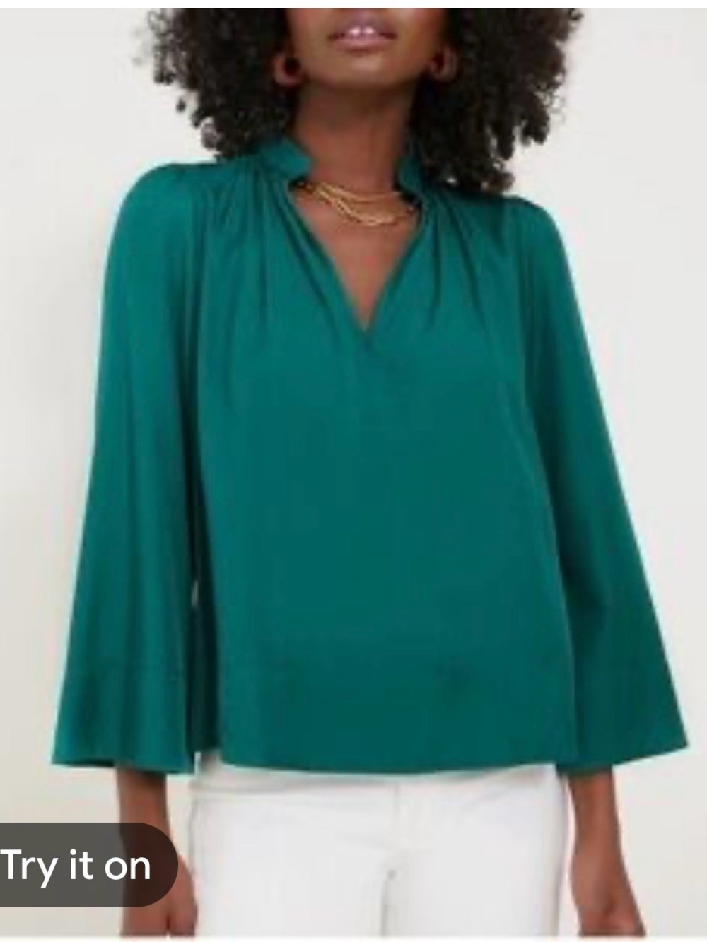 Tuckernuck Teal Split-Neck Long-Sleeve Blouse Size XL